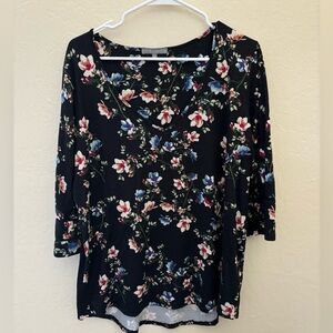 Loveappella Floral Blouse With Lace Detailing On Sleeves